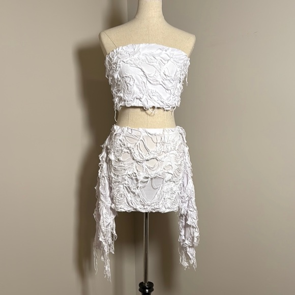 AKIRA Dresses & Skirts - AKIRA White Distressed Tube Top & Skirt
